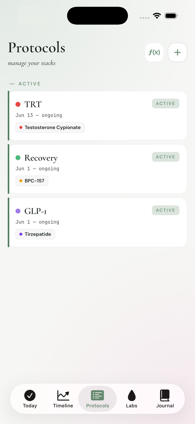 Protocols screen