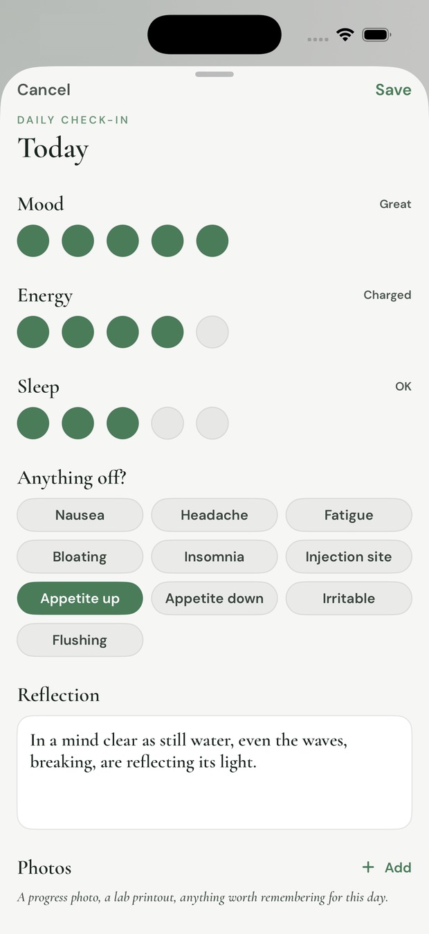 Daily check-in screen